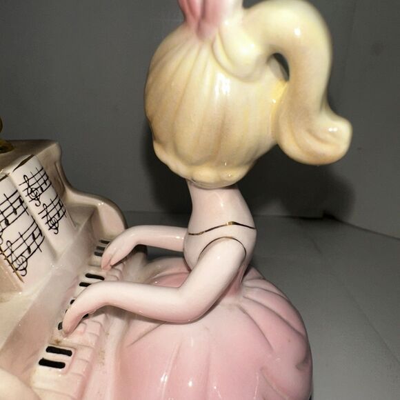 Vintage Josef Originals Revolving Music Box Girl Playing Piano Candelabra  Works - Picture 11 of 16